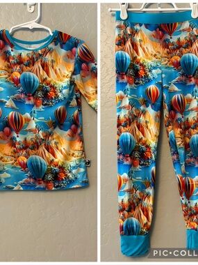 Day & Night bamboo blue hot air balloon print two piece pajamas size 5t